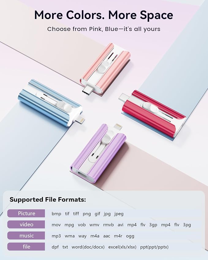 MFi Certified Flash Drive 256GB for iPhone Thumb Drive USB Memory Stick | iPhone Flash Drive Photo Stick for Photos, High Speed External Storage Jump Drive for iPhone/iPad/Android/PC(Light Purple)