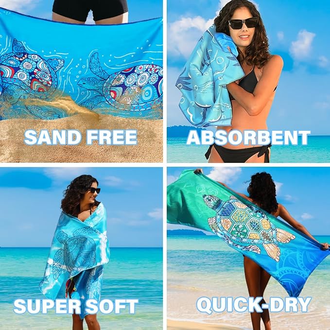 Widdonen Microfiber Beach Towel,Compact 6 Pack-71x32 Inch with Bag Travel | Extra Large,Lightweight,Thin,Sand Free,Quick Dry,Absorbent.Packable for Camping,Swim,Pool,Bath,Picnic,Cruise Essentials Gift