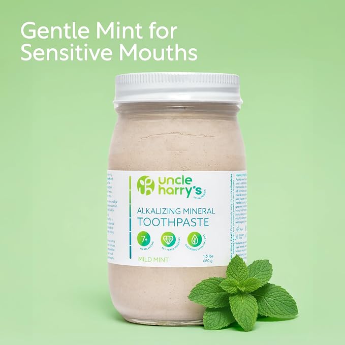 Uncle Harry's Mild Mint Remineralizing Toothpaste 1.5 lbs Jar | Natural Whitening Freshens Breath & Promotes Enamel | Vegan Fluoride Free Toothpaste
