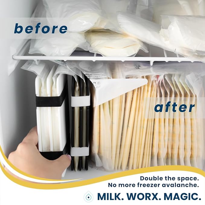 Freeze It Flat Breastmilk Bag Organizer, Set of 2 (White Double) | Set of 2 organizers, freezes breast milk bags flat, doubles freezer storage, works with top milk bag brands, wipe clean