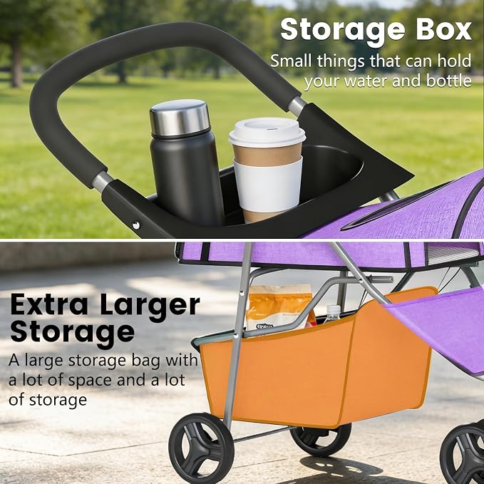 BestPet 3 Wheels Pet Stroller Dog Cat Cage Jogger Stroller for Medium Small Dogs Cats Folding Travel Carrier with Cup Holder, Waterproof Design & Removable Liner, Purple