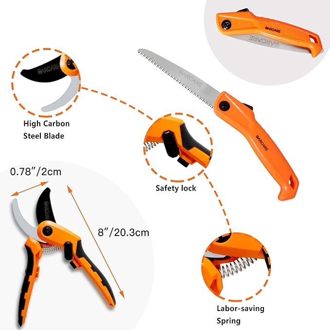 GARCARE Hedge Clippers Pruning Shears 4 in 1 Set Garden Pruning Tool Set | High Carbon Steel, Lopper, Folding Saw, Branch Cutter, Tree Pruner, Garden Scissors, Heavy Duty, Tree & Shrub Care Kit