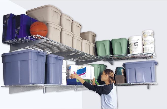 Hyloft Heavy Duty Steel Garage Wall Shelving, 45 in. x 15 in. Metal Wall Shelves for Garage Storage, Low-Profile Brackets, Max Shelf Load 200 Pounds, 00651, 2-Pack, Hammertone