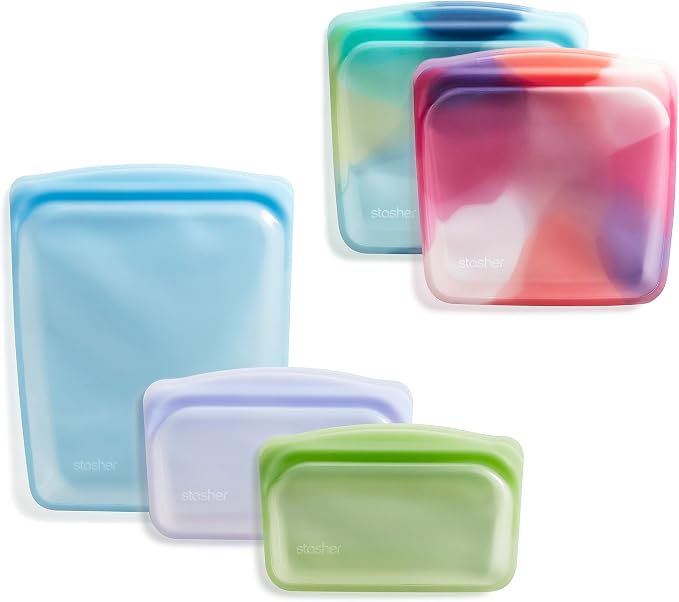 Stasher Premium Reusable Silicone Food Storage Bags, 5-Pack, Tie Dye Multicolor | Reusable Food Bag
