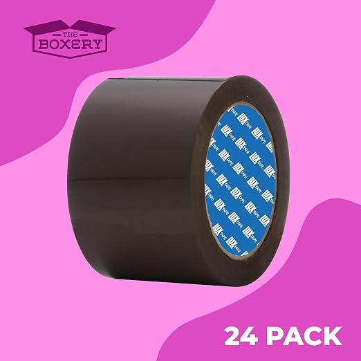 The Boxery 3" x 110 Yards Tan Packing Tape – 24 Roll Carton – Warehouse Grade Adhesive for Shipping, Moving & Packaging – Standard Strength 1.85 Mil Box Sealing Tape