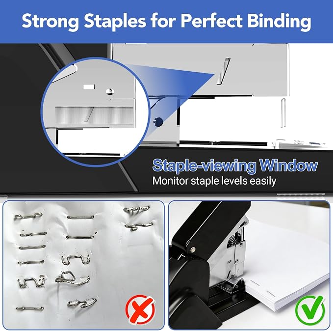AFMAT Heavy Duty Stapler, 220 Sheets Capacity Stapler for Classroom, 60% Reduced Effort, Jam Free, Adjustable Paper Depth, Metal Desk Office Staplers w/ 50,000+ Uses, Includes 7000Pcs Staples, ES15