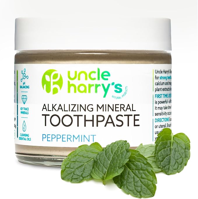 Uncle Harry's Peppermint Remineralizing Toothpaste | Natural Whitening Tooth Paste Freshens Breath & Promotes Enamel | Vegan Fluoride Free Toothpaste