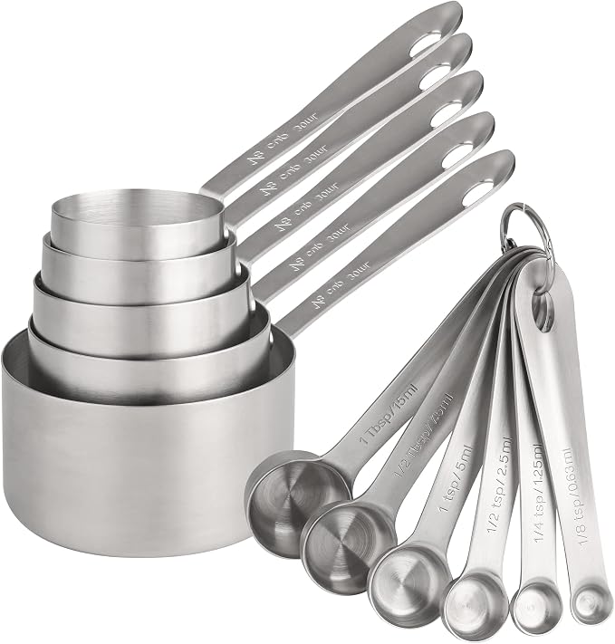 Measuring Cups and Spoons Set 11, 18/8 Stainless Steel Measuring Cups and Spoons for Dry & Liquid, 5 US & Metric Measure Cups and 6 Measure Spoons Set for Kitchen & Baking Measuring Tools