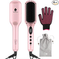 Enhanced Hair Straightener Heat Brush by MiroPure, 2-in-1 Ceramic Ionic Straightening Brush, Hot Comb with Anti-Scald Feature, Auto Temperature Lock & Auto-Off Function (Pink) 4 Piece Set