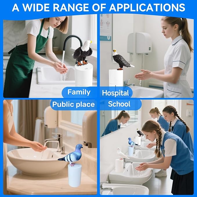 Peace Bird Foam Soap Dispenser-Pigeon and Bald Eagle Shaped Foam Hand Washer, Suitable for Kitchen and Bathroom, Automatic Liquid Soap Dispenser, Touchless Battery Powered Hand Washer (Pigeon (Gray))