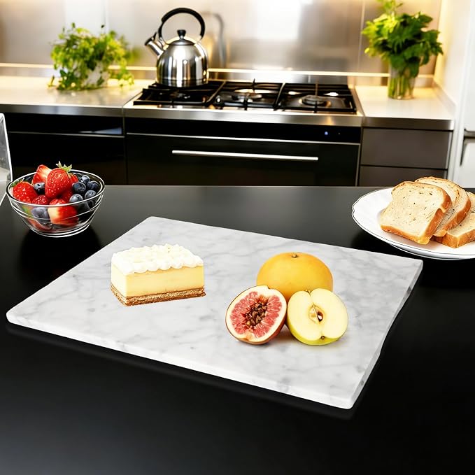 Marble Cutting Board for Kitchen 20×16 Inch Italian Carrara White | Natural stone, 0.59" thick, non-slip feet, stay cool for dough/butter, ideal for pastry, cheese, charcuterie, pizza, bread