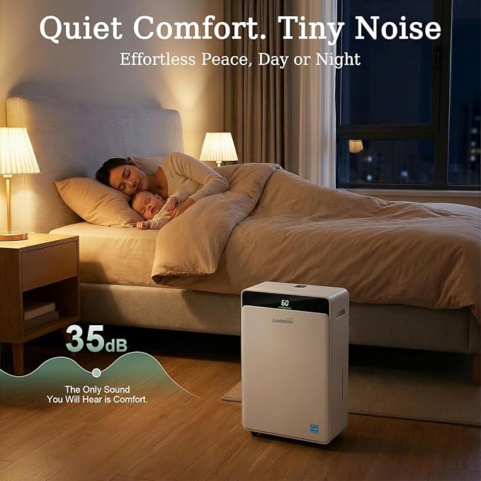 Ludatido 2026 Upgraded ENERGY STAR Dehumidifier, 80 Pint/Day, 5000 Sq.Ft for Whole Home & Basement, 1.72 Gal Tank, 35dB Quiet, Child Lock, Sleep/Fan/Dry Modes, 24H Timer & Auto Continuous Drain