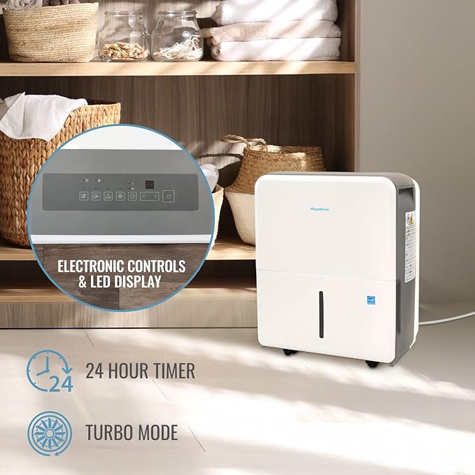 Keystone Energy Star 22-Pint Portable Dehumidifier for Large Rooms up to 1,500 Sq.Ft. with Auto-Shutoff & Timer, Quiet and Moisture Absorber For Basement, Garage, Living Room