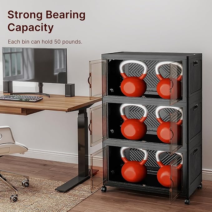 Stackable Storage Bins, 672QT Collapsible Drawers with 2 Lids | Large Capacity, Magnetic Door, Stack Lock, Rolling Wheels, Foldable Design, Organizers and Storage for Bedroom Dorm Garage