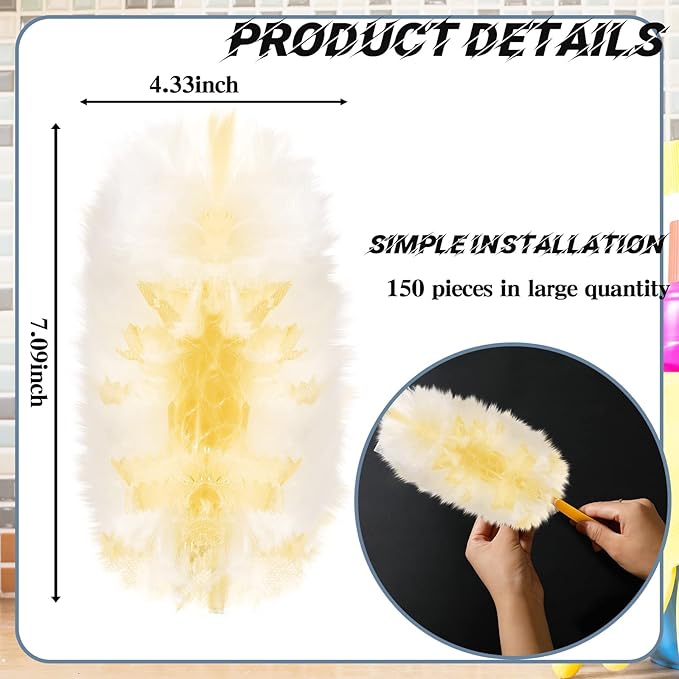 Vesici 150 Pcs Duster Refills Compatible with Swiffer Dusters Bulk Disposable Replacement Thickened with 1 Handle Heavy Duty for Cleaning, Office (Yellow)