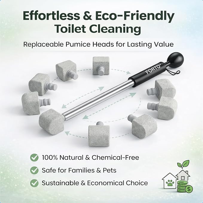 8-Pack Pumice Stone Toilet Cleaner with Long Handle - Hard Water & Limescale Remover, Non-Scratch Multi-Surface Scrubber, Disposable Refill Heads for Bathroom & Kitchen