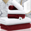 VOOVA & MOVAS 6PC Towel Set, 100% Cotton, Burgundy Red White | 2 Large Bath 30x56 In, 2 Hand 18x28 In, 2 Wash Cloths 13x13 In, Quick Dry, Soft, Thick, Bathroom Essentials