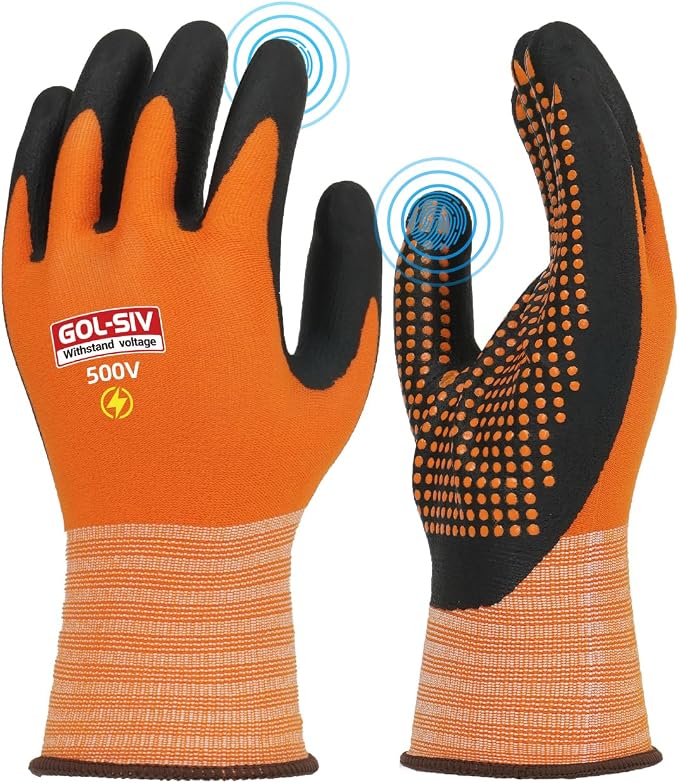 Electrical Insulated Gloves Touchscreen, 500V High Voltage Resistance Electrician Safety Gloves, Rubber Non Slip Work Gloves (500V|Nylon Insulated, Large)