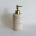 Natural Marble Vintage Stone Refillable Bathroom Liquid Dispenser 165ml Lotions Soap Container Stainless Steel Pump Head (Beige Travertine)