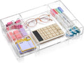 Briwooody Acrylic Drawer Organizer Clear Desk Drawer Organizer Trays with Adjustable Compartments Desk Accessories for Office Stationery Makeup Silverware Bathroom(Adjustable)