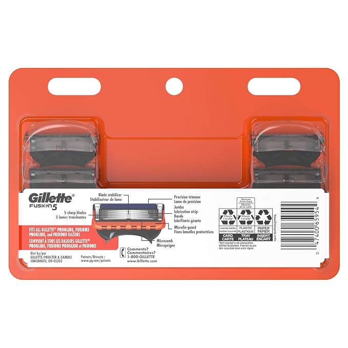 Gillette Fusion5 Mens Razor Blade Refills,Lubrastrip for a More Comfortable Shave,12 Count (Pack of 2)