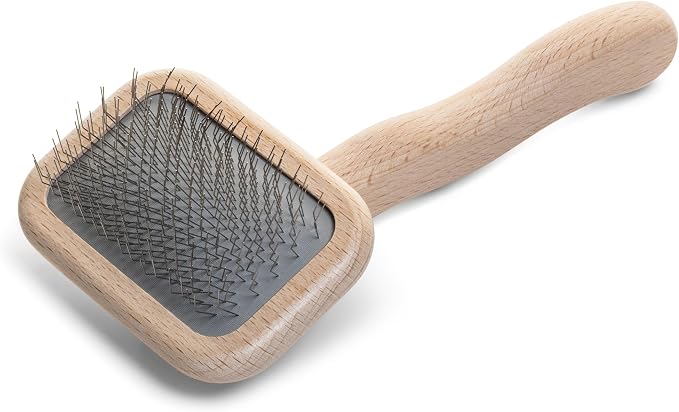 Chris Christensen Mark I Slicker Brush for Dogs, 12mm Pins, Groom Like a Pro, Handcrafted Lightweight Beechwood Ergonomic Handle, Stainless Steel Pins, A5I X-Small. Made in Germany.