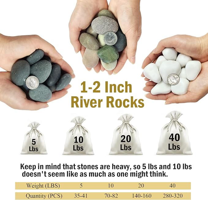 FANTIAN 40 lbs Black Stones for Landscaping, 1-2 Inch Small Pebbles | Natural Black Pebbles Decorative River Rocks for Plants Aquarium Vase Outdoor Garden Walkways Paving and Yards