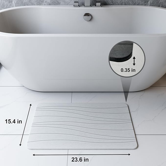 Fast Drying Stone Bath Mats for Bathroom, Non-Slip Diatomaceous Earth Bath Mat, Super Absorbent Bath Mat Stone (23.6''×15.4" White Flow)