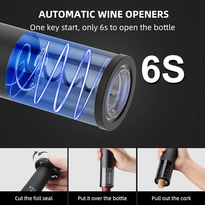Wine Gifts-Electric Wine Opener-Automatic Wine Opener Rechargeable-Cordless Electric Corkscrew-Wine Bottle Opener with Foil Cutter, 2 in 1 Aerator Pourer, Vacuum Stopper, Gift Box