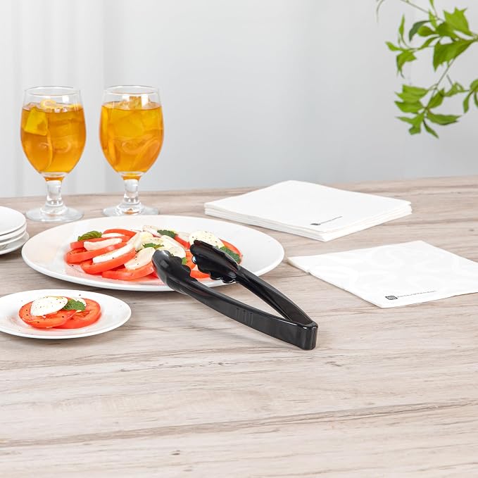 Restaurantware Tongs 100 Pack Of 9” Heavy-Duty Plastic Kitchen Tongs with Long Handles and Scalloped Edges Disposable Black Serving Utensils for Catered Events, Weddings, or Buffets and Restaurants
