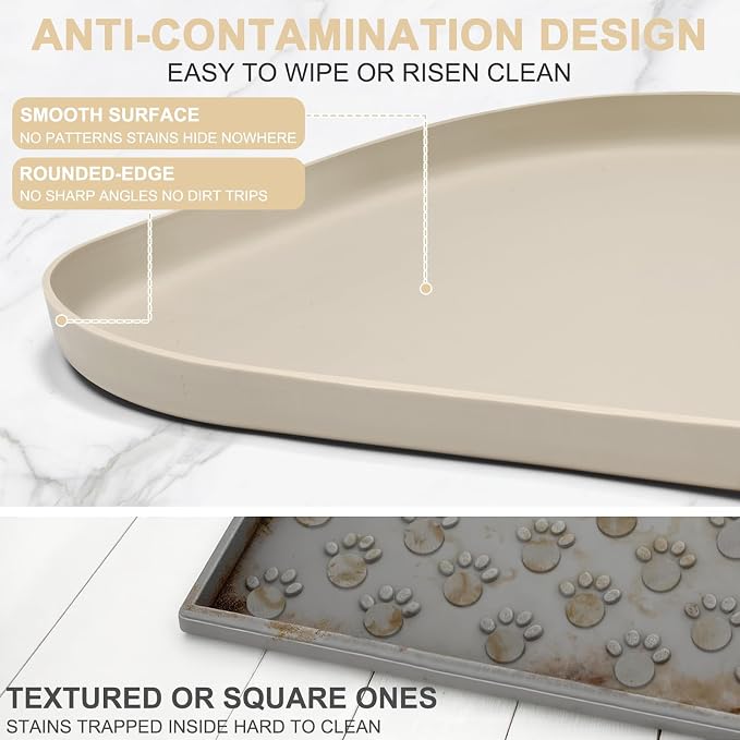 SMILOOL Waterproof Silicone Pet Food Mat with Raised Edge for Dog & Cat | 36" x 24" Non-Slip Large Pet Feeding Mats with Lip for Food & Water Bowl, Food Grade, Easy Cleaning, Beige