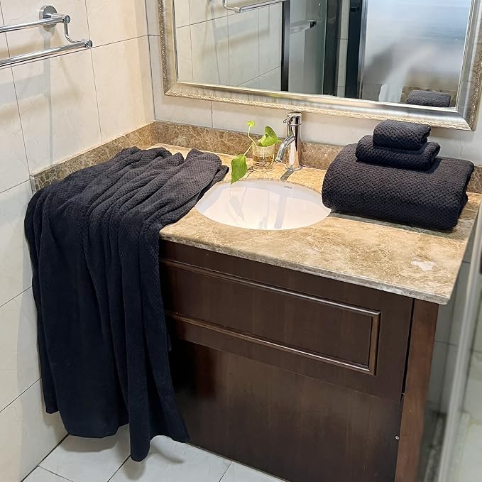 YTYC 39x78 Bath Sheets Set,Towels for Bathroom,Black,6-Pieces | 2 Extra Large Bath Towels, 2 Hand Towels, 2 Washcloths, Super Soft,Highly absorbent,Hanging Loop,80% Polyester