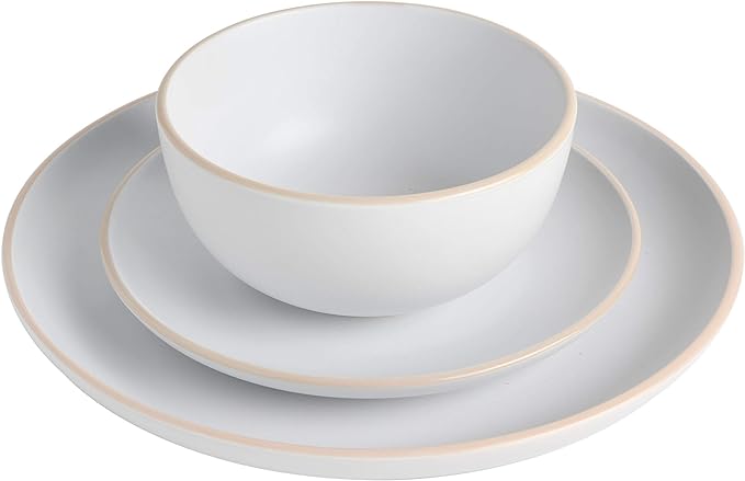 Gibson Home Rockaway 12-Piece Round Stoneware Dinnerware Set, Service for 4 – White Plates and Bowls, Modern Matte Finish, Microwave & Dishwasher Safe