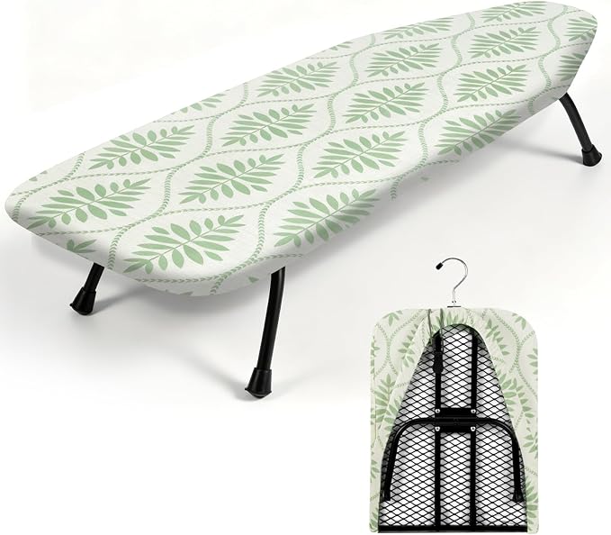 SheeChung Small Ironing Board 12"x32",Mini Ironing Board with Metal Mesh | Foldable,Tabletop,Hanging Hook,Cotton Cover,Heat Resistant Pad,Space Saving,Non-Slip Feet,Fits for Dorm Travel Sewing Room