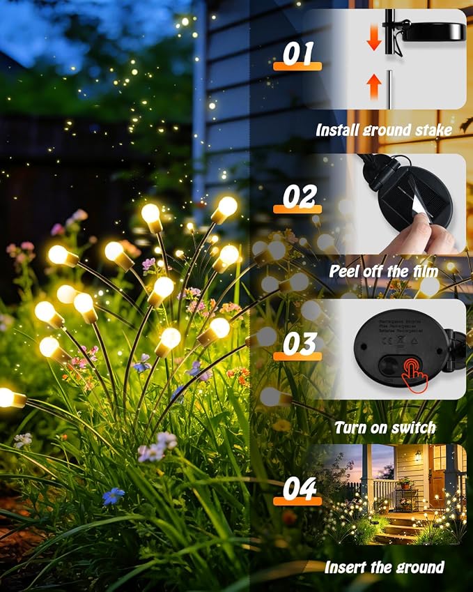 OZS 10 Pack Total 80 LED Solar Firefly Lights Fairy Outdoor - Solar Garden Lights Outdoor, Sway by Wind, Waterproof for Garden Patio Pathway Fairy Decor (Warm White)