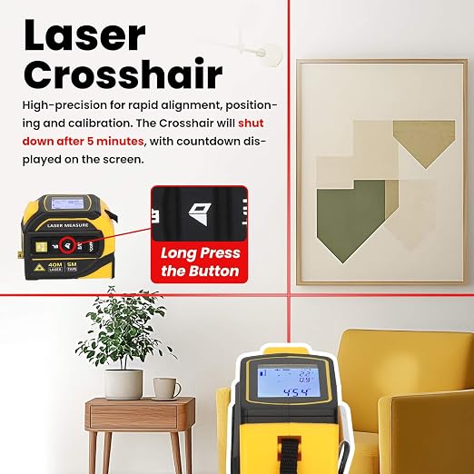 4-in-1 Laser Tape Measure with Level and Crosshairs, 16FT AutoLock Measuring Tape and 130FT Laser Measurement Tool with Large LCD Display, Area, Volume, Pythagorean, Cosine