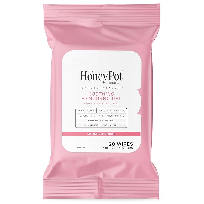 The Honey Pot Company - Feminine Wipes - Soothing Witch Hazel - Postpartum Essentials, Herbal Infused w/Witch Hazel, Ginger, and Rose - Flushable Wipes, Pregnancy Safe, pH Feminine Care - 20ct