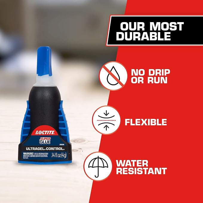 Loctite Super Glue Ultra Gel Control, Clear, 0.14 fl oz Bottle, 3 Pack - Superglue for Plastic, Wood, Metal, Crafts & Repair, Cyanoacrylate Adhesive Instant Glue, Quick Dry