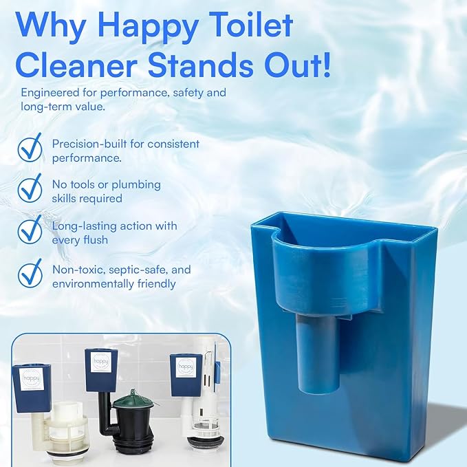 Happy Toilet Cleaner Original Toilet Bowl Tablet Holder Automatic Toilet Bowl Cleaner - Easy to Install Toilet Tablet Holder, Auto Toilet Cleaning System in Tank Caddy, Septic Safe Flush, Made in USA