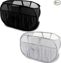 2 Pack Collapsible Laundry Baskets, Upgrade Pop Up Laundry Hamper with Convenient Bags, Foldable Laundry Basket Mesh Light Weight, Easy to Carry Clothes Hampers for Laundry, Dorm, Travel Black+Grey