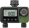 Sprinkler Timer 2 Outlets, Programmable Water Hose Timer with Rain Delay/Manual/Automatic Watering System, Outdoor Digital Auto Irrigation for Garden Yard Lawn with Large Display(Black+Olive Green)