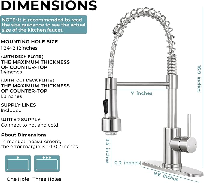 Kitchen Faucet with LED Pull Down Sprayer,Commercial Single Handle Stainless Steel Kitchen Faucets with Deck Plate (Brush Nickel)
