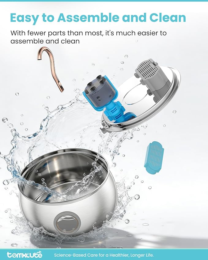 Tomxcute Stainless Steel Cat Water Fountain - 4.0L/135oz Copper Gooseneck - Ultra-Quiet Cat Fountains for Drinking - Dishwasher Safe - Indoor Pet Fountain for Cats, Terriers, Multiple Pets | Ultra Quiet Pump, Copper Gooseneck, Dishwasher Safe, Cat Foun...
