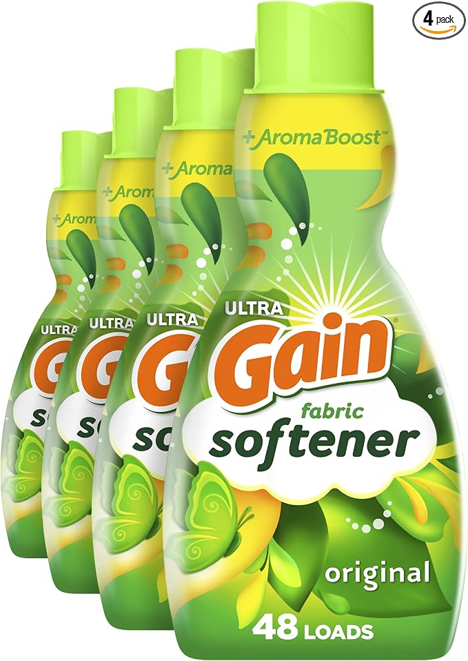 Gain Laundry Fabric Softener Liquid, Original Scent, 41 Fl Oz, 48 Loads, He Compatible, Pack Of 4, (Packaging May Vary)