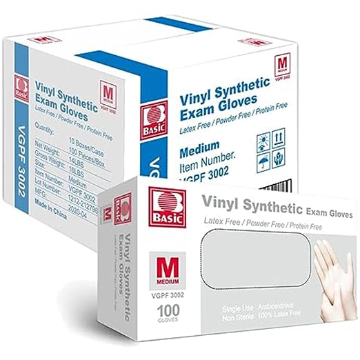 Jointown Basic Medical Vinyl Exam Gloves Disposable Latex Free Medium, Powder-Free, Clear Food Safe Gloves, Vgpf3002, (Case of 1,000) Medium