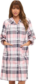 Casual Nights Women's Floral Snap Front Flannel Duster Long Sleeve Lounger Dress