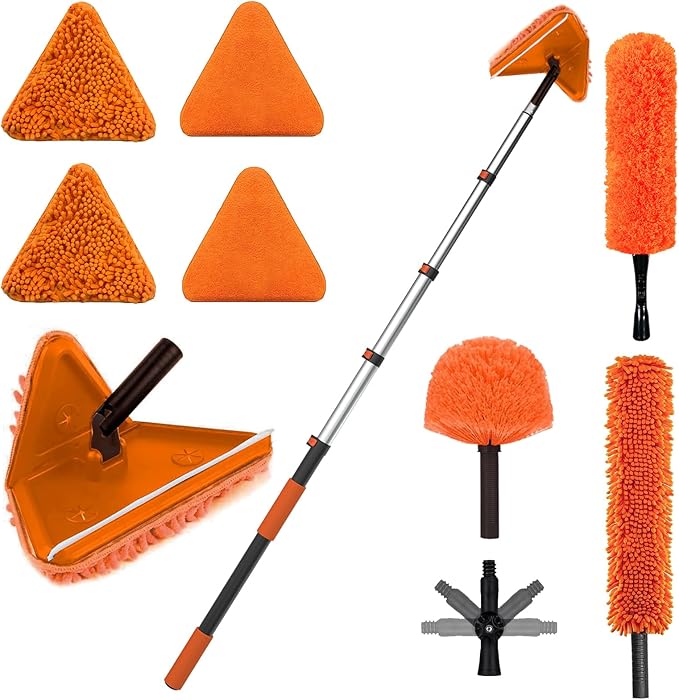 LAANPOLE 36FT Reach Dusters for Cleaning, Ceiling Fan Cleaner Duster with Extension Pole, Wall and Baseboard Cleaner Mop with Handle for Window Cobweb Fan Blade and High Ceiling