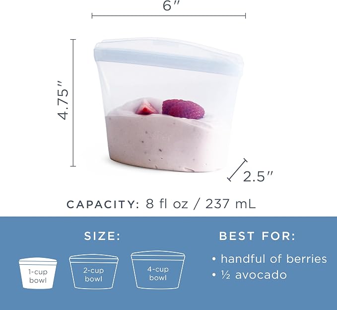 Stasher Premium Reusable Silicone Food Storage Bowl, Blue, 1-Cup | Food-Safe Silicone, Freezer, Sous Vide, Microwave, Dishwasher, Oven Safe, Meal Prep, Lunch Container, BPA-Free, Eco-Friendly