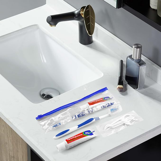 Disposable Toothbrushes with Toothpaste Individually Wrapped,Travel Kit with Plastic Zip Bag,Toothbrush Head Cover, Floss Pick,25gram Toothpaste,Bulk Toothbrush for Homeless,Travel,Hotel(5)