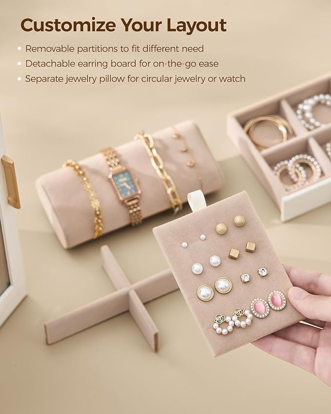 Glimmloop 360° Rotating Jewelry Box with 7 Drawers, Spacious Vertical Jewelry Organizer with Glass Window, Jewelry Storage Case, Dustproof & Moisture-resistant Design, White